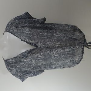 HALE Bob Medium Sheer Chiffon Snake Print Cinch Hem Top Navy and White